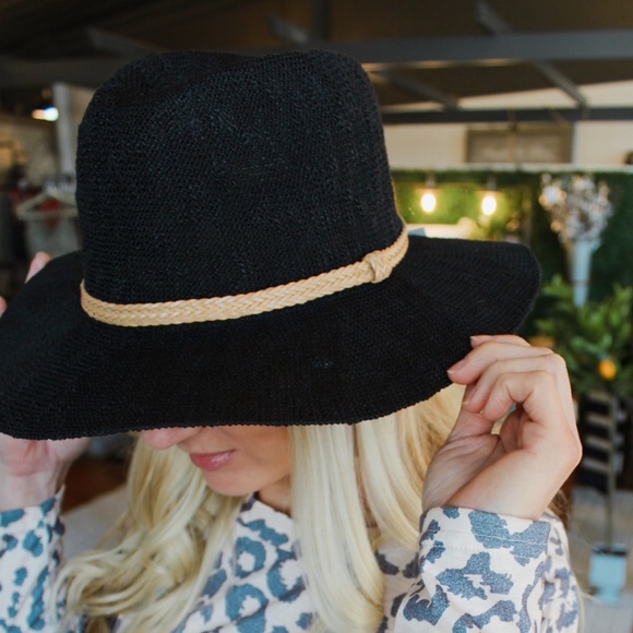 Nubby Panama Hat w/Braid Band-Black - Picture 2 of 4